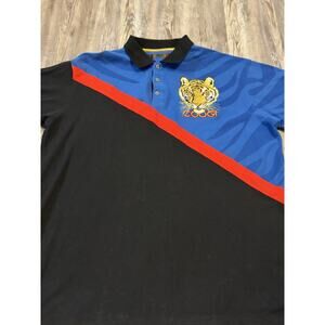COOGI Tiger Polo Shirt Mens XXL Blue Black Embroidered Big Logo Colorblock